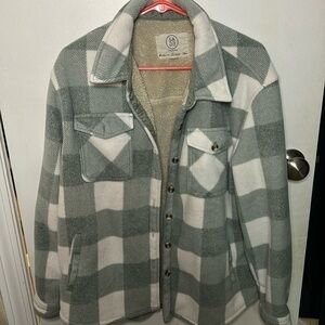 SAGE women’s green/tan oversized heavy warm fleece button up jacket LG cabincore